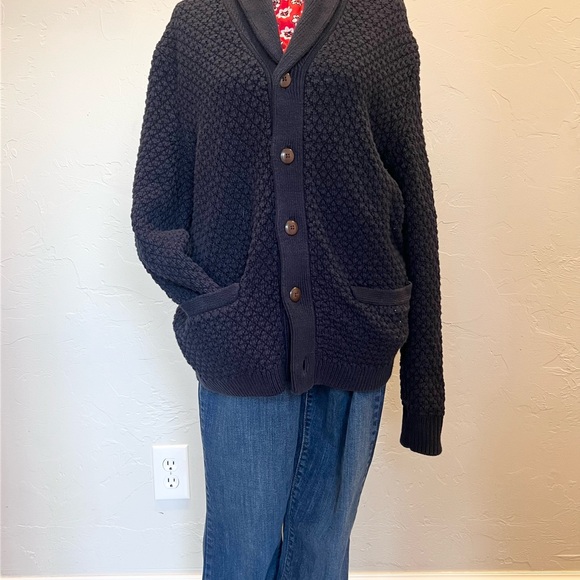 J Crew navy chunky cotton cable-knit shawl collar Cardigan Sweater - Picture 4 of 17